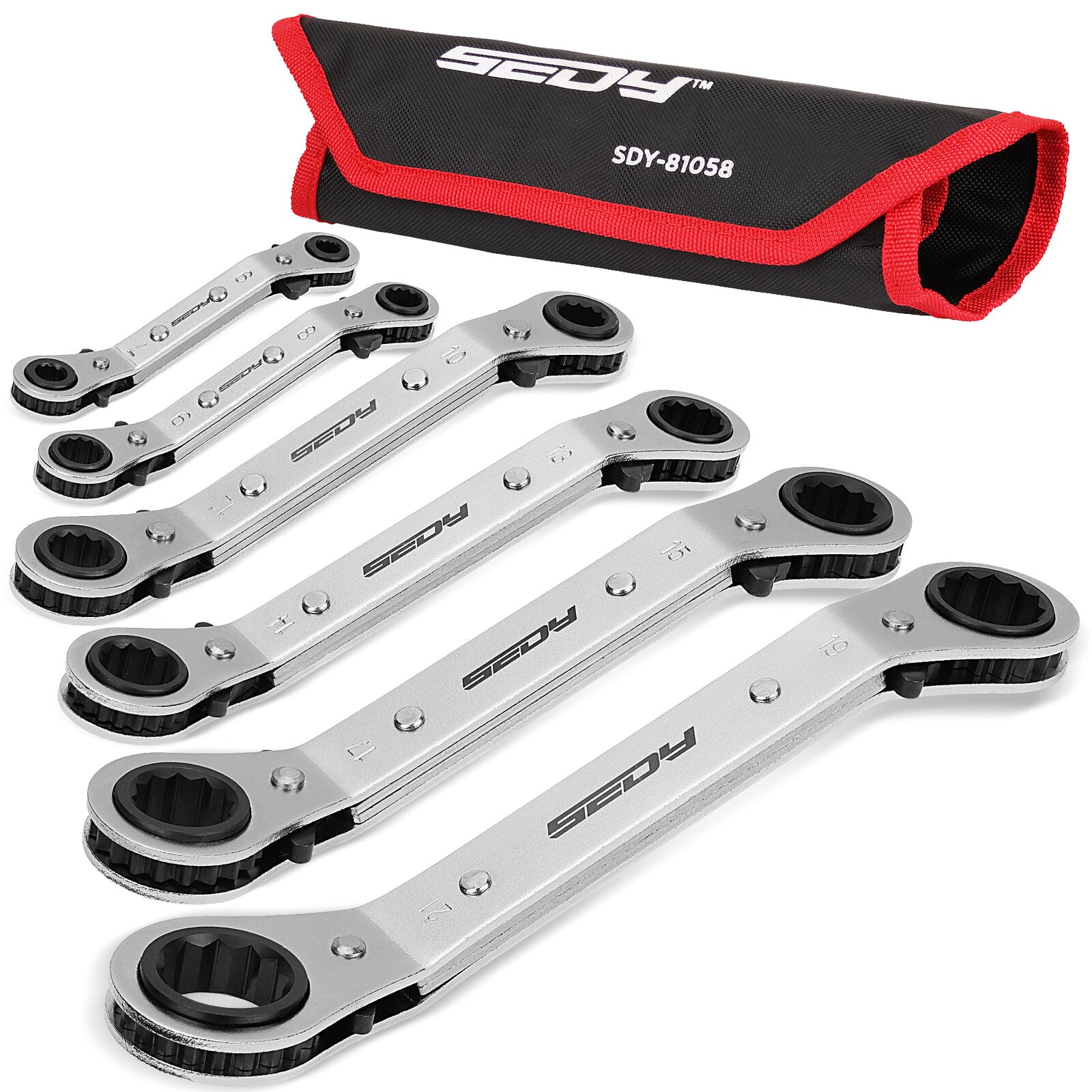 SEDY 6Pcs Metric Ratchet Wrench Set - Ratcheting Reversible Design, 12-Point Box Ends, 6-21MM Sizes