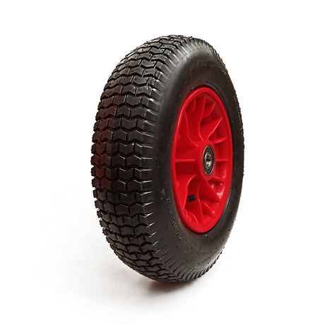 Heavy-Duty 16-Inch Pneumatic Wheel for Wheelbarrows with a 19mm Bore, Central Hub, and Plastic Rim