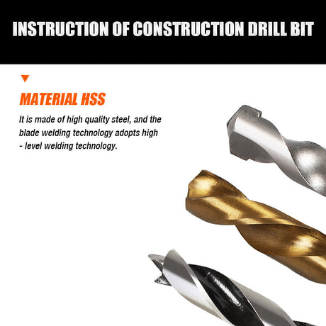 Comprehensive 45-Piece HSS Drill Bit Set, including 15 Metal, 15 Wood, and 15 Concrete Drill Bits in Various Sizes, with a Sturdy Carrying Case