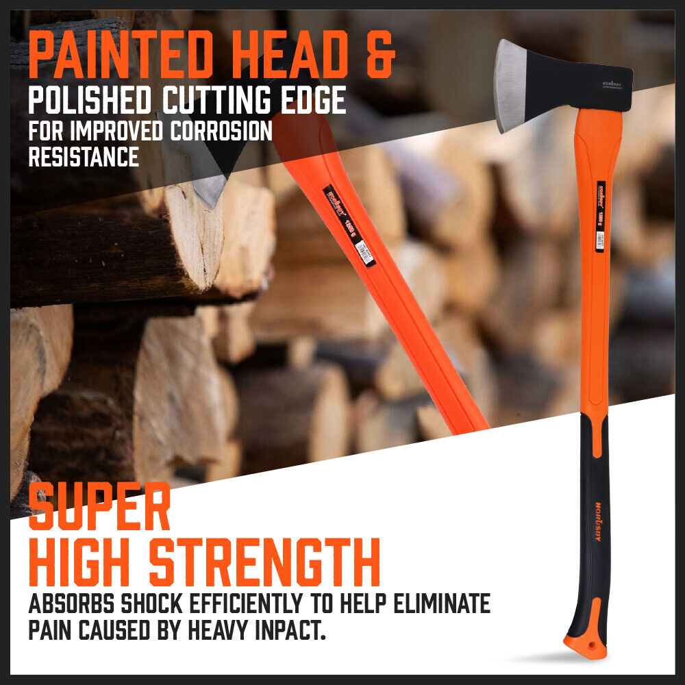 HORUSDY 797mm Heavy-Duty Axe - Fiberglass Handle, Polished Steel Head ...