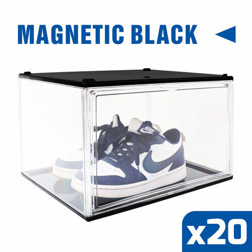 Premium Stackable Shoe Box - Transparent Display Storage Case with Magnetic Door, organized and protected shoe storage.
