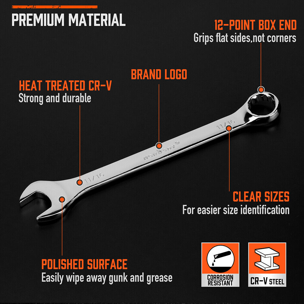 High-Quality HORUSDY 11-Piece SAE Spanner Set, Chrome Vanadium Steel, Sizes 1/4" to 3/4", Ideal for Car and Bicycle Maintenance