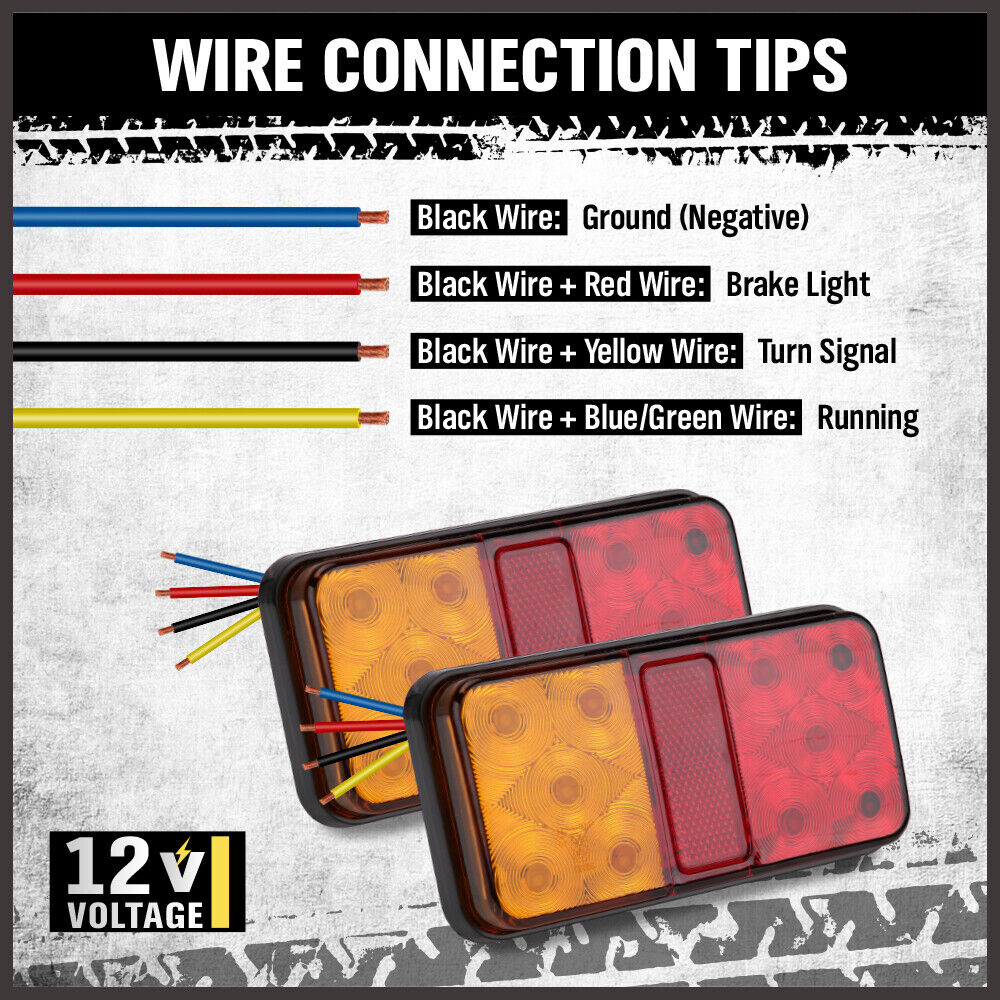 LED Trailer Tail Light Kit for Caravan Ute 7 Pin Flat Plug - Red and Yellow Lights