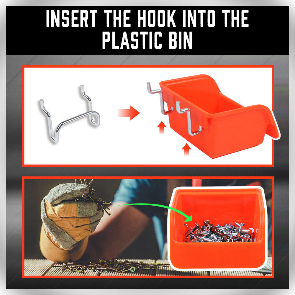 6Pc Pegboard Bins Set with Durable Steel Hooks - Ideal for Organizing Small Tools, Screws, and Hardware on Pegboards