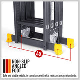 Premium aluminum multi-purpose folding ladder transforms from 3.7M to 6.7M stepladder, stairway ladder, extension ladder and scaffold platform.