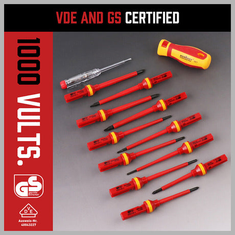 SEDY 13-Piece VDE Certified 1000V Insulated Electrician Screwdriver Set with Magnetic Tips and Replaceable Handle