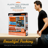 43 Piece Wall Mounted Parts and Tools Storage Rack featuring Bins in Various Sizes, Tool Holders, and Peg Boards