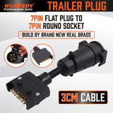 HORUSDY 7-Pin Adapter Plug, Round Female to Flat Male, for Trailer, Caravan, Boat Connections