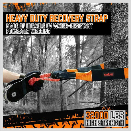 Heavy Duty 9.1M Recovery Tow Straps Snatch Kit - 32,000 LBS Break Strength - D-Ring Shackles Included - Reliable Recovery Solution