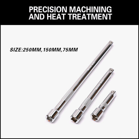 Durable 3-Piece Extension Bar Set with spring-loaded ball detent, knurled grip, and SmartKrome plating for 3/8" drive.