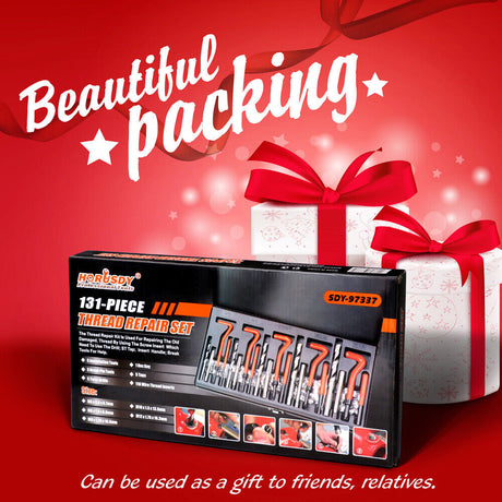 Complete 131-Piece Metric Thread Repair Kit with HSS Drills, Helicoil Inserts, and Tools in a Metal Case