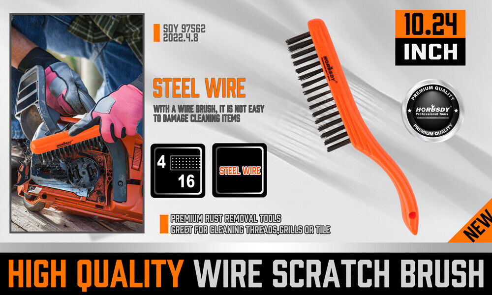 Durable 260mm Stainless Steel Wire Brush with Non-Slip Grip for Effective Surface Cleaning