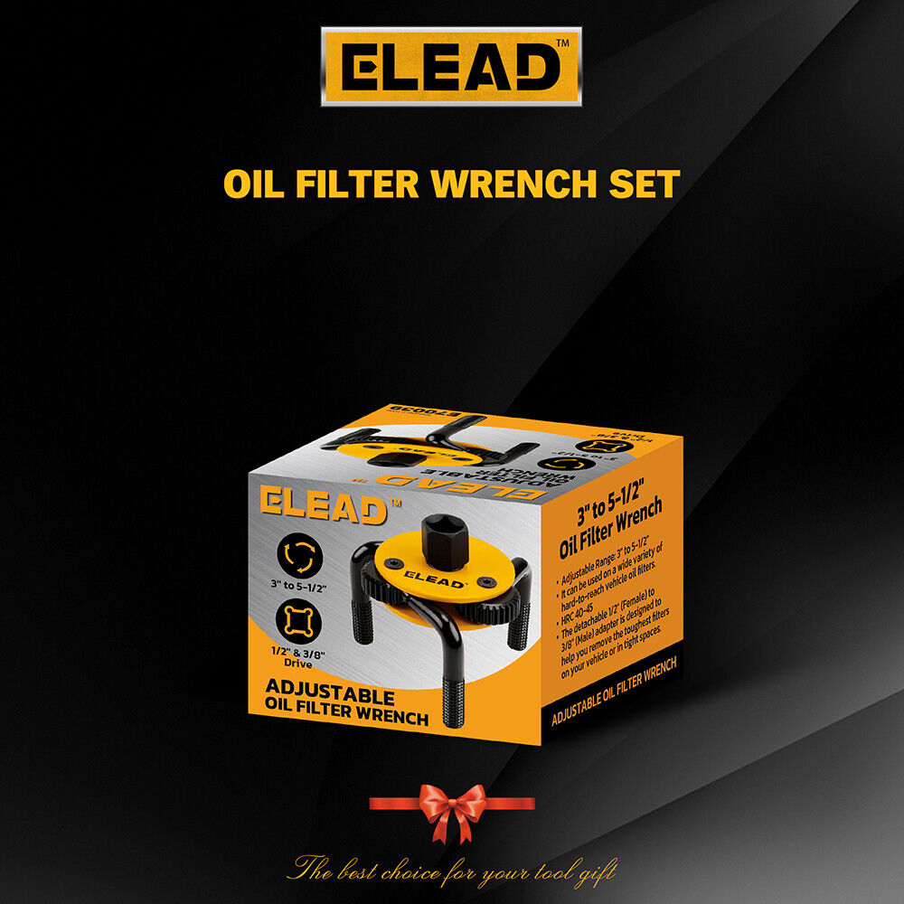 ELEAD 3" to 5-1/2" Adjustable Oil Filter Wrench with 3-Jaw Design and Dual Drive Adapter