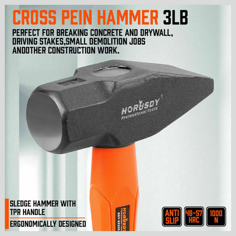 Comprehensive 5-Piece Hammer Set with TPR Grip Handles - Features Ball Pein, Rubber Mallet, Sledge, and Cross Pein Hammers