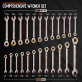 HORUSDY 24-Piece Ratchet Spanner Combination Set in Chrome Vanadium Steel with SAE and Metric Sizes