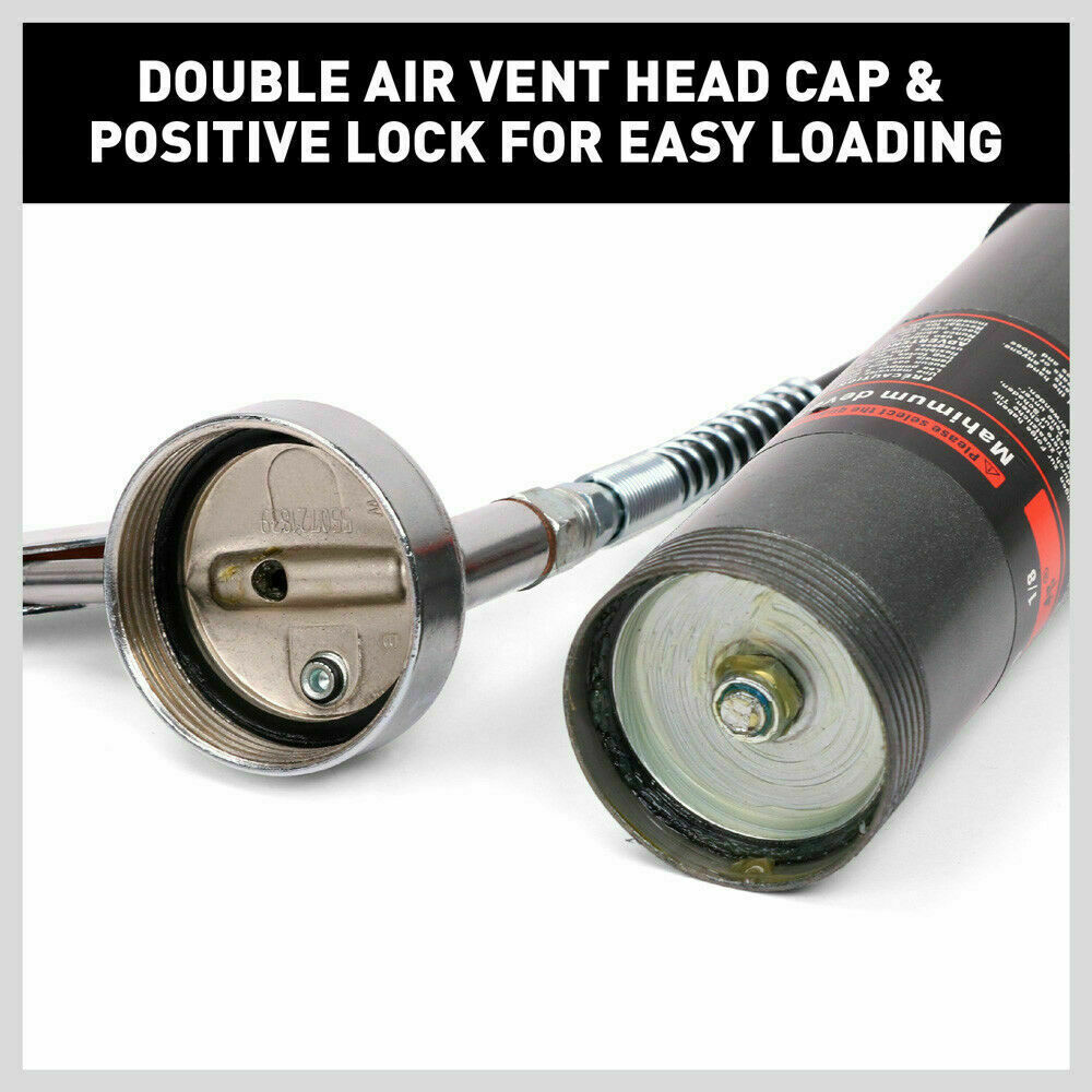 Robust 600cc Manual Grease Gun Kit - Includes Flexible Hose, Curved Extension Pipe, and 10000PSI Coupler for Efficient Lubrication