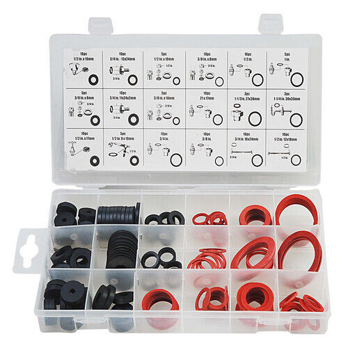 141-Piece Assorted Sealing Washers Kit Featuring Rubber and Red Fibre Washers in Various Sizes