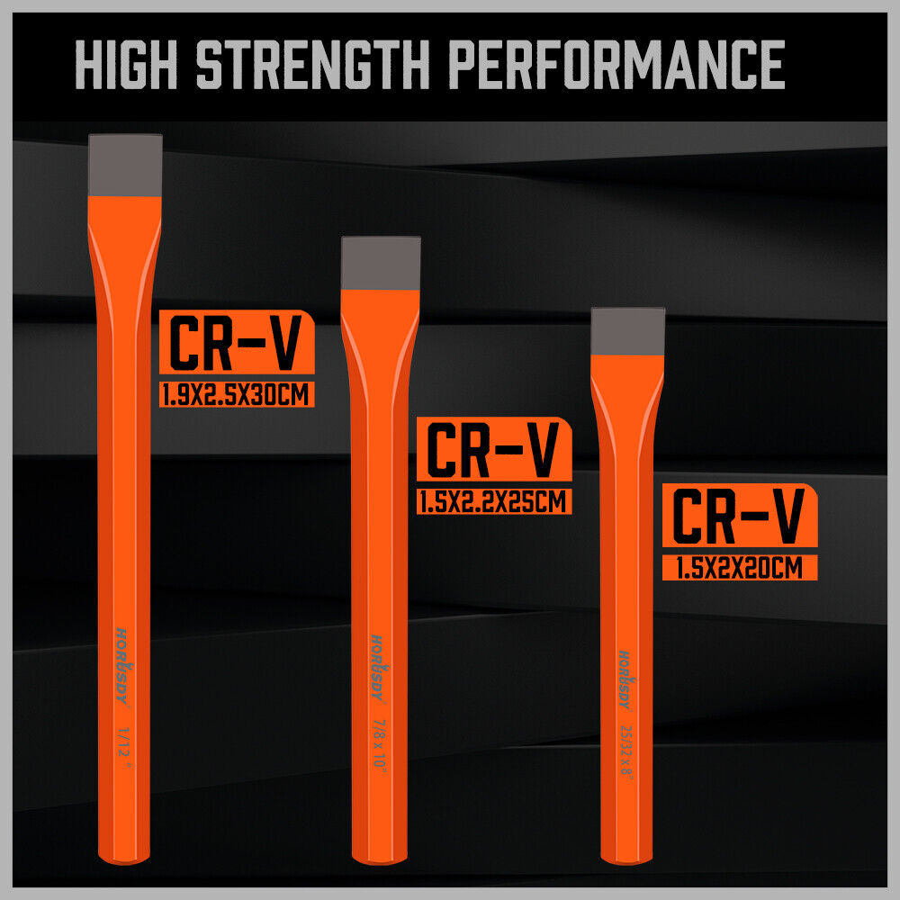 Cold Chisel Labeled HORUSDY 3Pc Extra Long Cold Chisel Set Stone Brick Masonry Concrete wi ...