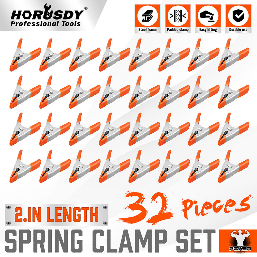 HORUSDY 32-Piece Durable Spring Clamps, 2.1 Inches, Nickel-Plated Steel with Comfort Grip for Woodworking and Home Decor