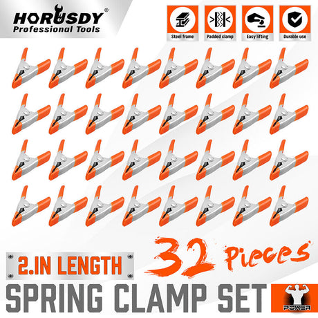 HORUSDY 32-Piece Durable Spring Clamps, 2.1 Inches, Nickel-Plated Steel with Comfort Grip for Woodworking and Home Decor