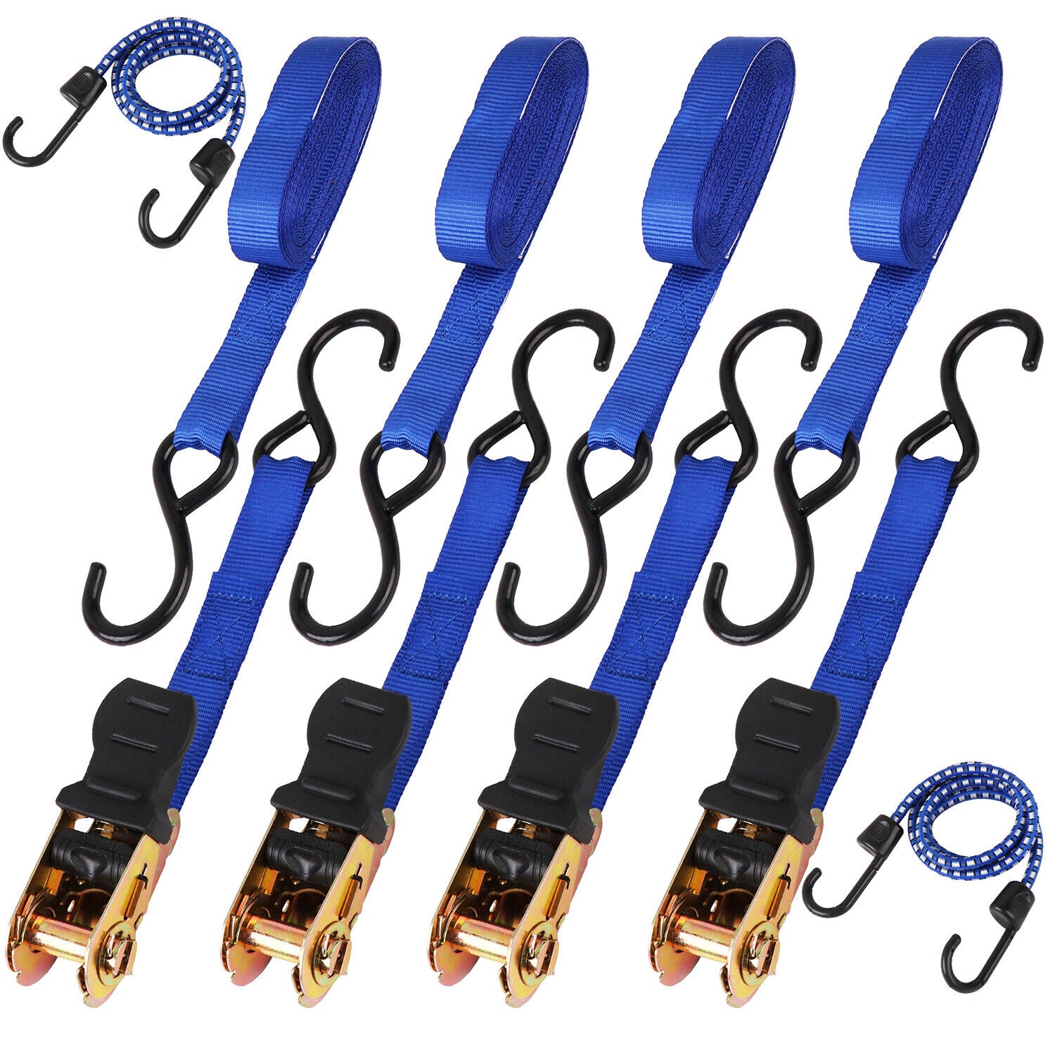 Durable 10-Piece HORUSDY Ratchet Tie Down Straps with Rubber-Coated S-Hooks and Bungee Cords, 15FT Length, 2200 LB Capacity for Secure Transportation