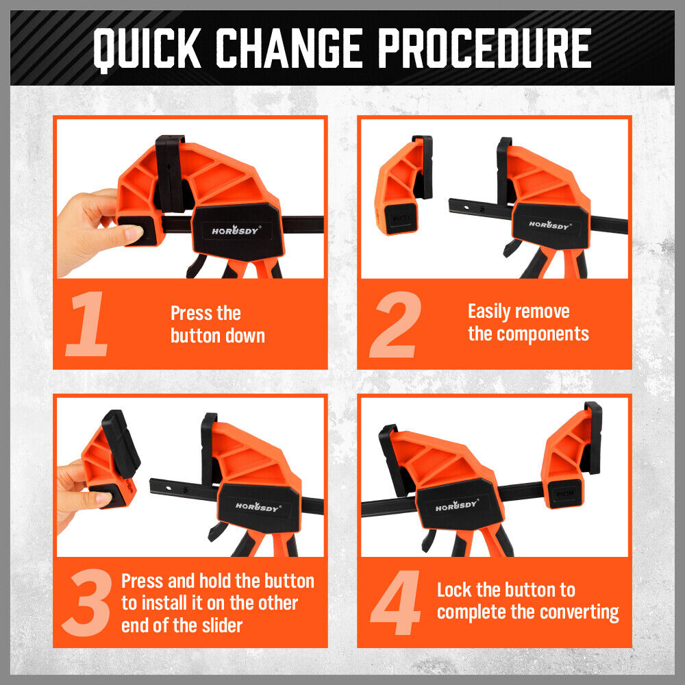 2-Pack HORUSDY 12-inch Woodworking Bar Clamps with Quick Clamp and Spreader Function, 300Lbs Load Capacity