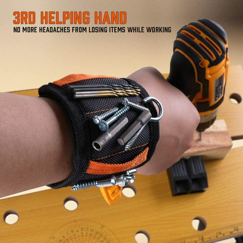 Magnetic Wristband with Universal Socket Grip for Holding Screws, Nails, and Tools