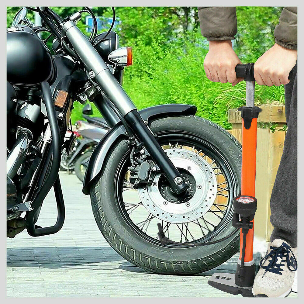 Durable High Pressure Bike Air Pump with Built-In Gauge - 160 PSI Capacity, Ergonomic Handle, Extra Long Hose, Includes Nozzles