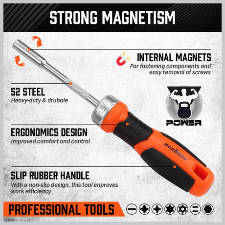 HORUSDY 25-Piece Screwdriver Set Featuring Magnetic Ratchet Bit Driver, Slotted, Philips, Torx, Spade, and Hex Bits for Diverse Household and Office Use