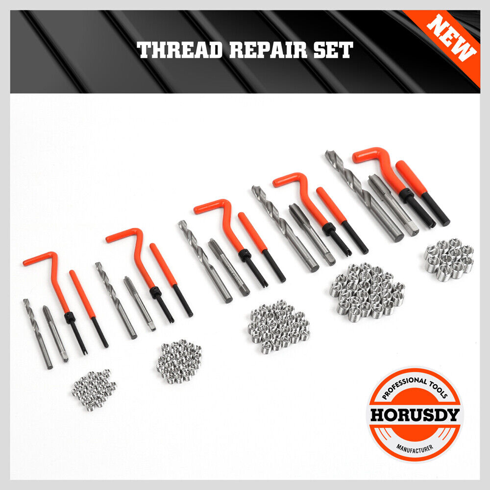 Complete 131-Piece Metric Thread Repair Kit with HSS Drills, Helicoil Inserts, and Tools in a Metal Case