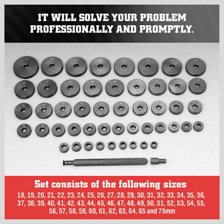 Comprehensive 52-Piece Bearing, Bushing, and Seal Driver Set - Ranging from 18mm to 75mm for Versatile Mechanical Use