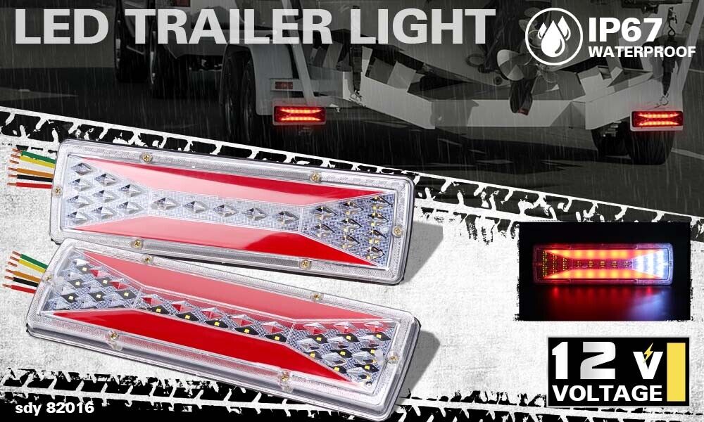 HORUSDY 16 LED Trailer Lights featuring Dynamic Flowing Turn Signal, Brake, Reverse, and Tail Lights with Waterproof IP67 and ADR Compliance