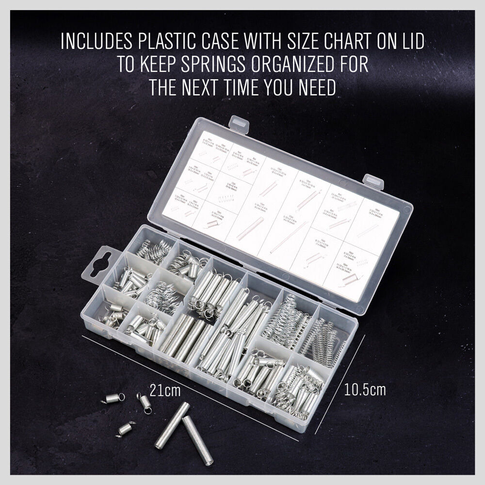 HORUSDY 200-Piece Spring Kit, Diverse Compression and Extension Springs, in Organized Case, for Bicycles, Locks, Automotive and More