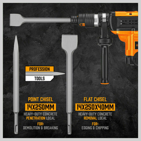 Comprehensive 10-Piece SDS Plus Rotary Hammer Drill Bits and Chisel Set for Efficient Masonry and Concrete Work