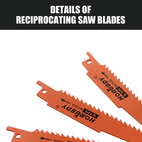 Multi-Pack of 10 Reciprocating Saw Blades for Wood and Metal Demolition Cutting, Including Bi-Metal and High-Carbon Steel Blades