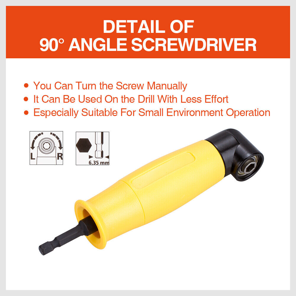 Right Angle Drill Attachment 90° Degree Adapter for 1/4" Hex Bits