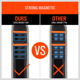 Adjustable magnetic wristband with strong magnets for securing screws, bolts, and nails.