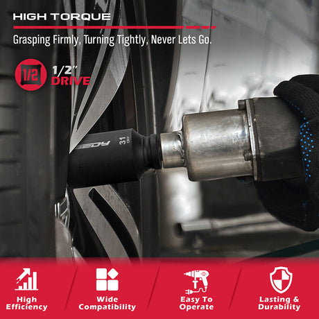 SEDY 11Pcs Metric Deep Impact Socket Set with Adapter for High-Torque Wheel Axle Nut Wrench Tasks