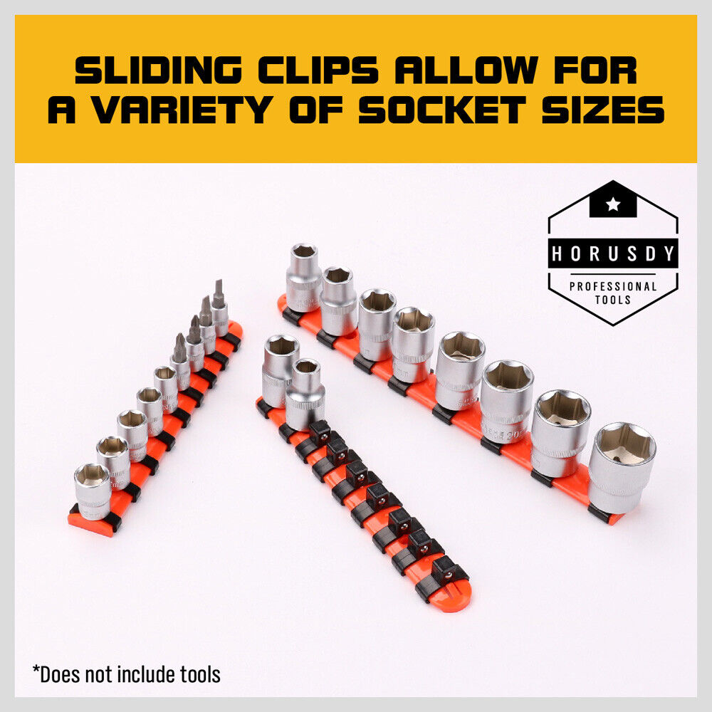 Three-piece mixed socket holder set for 1/2", 3/8", and 1/4" drive sockets, featuring spring-loaded ball bearings for secure holding.