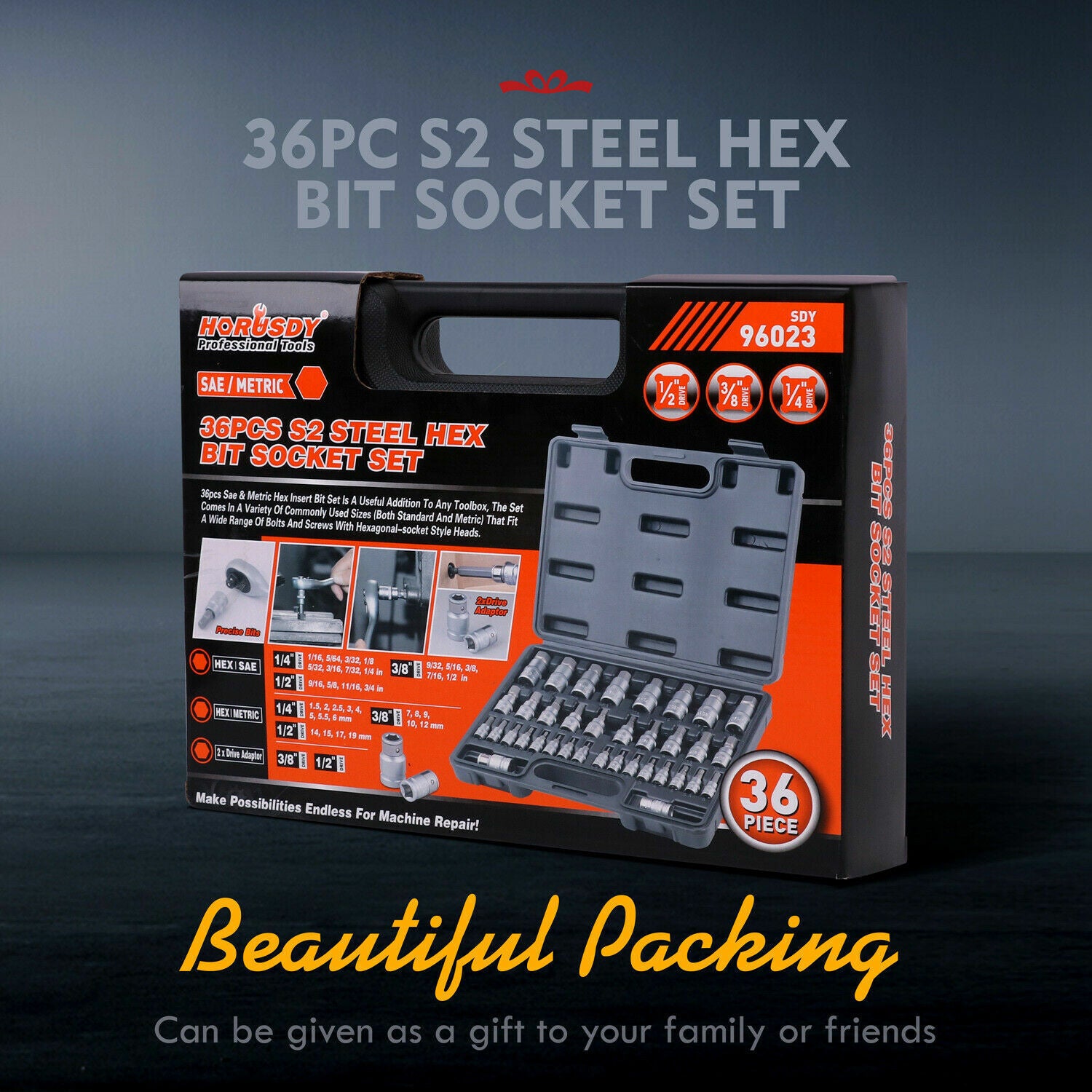 36-Piece Hex Bit Socket Set with S2 Steel Bits. Premium materials. Rugged strength. Versatile and organized. Ideal for repairs.