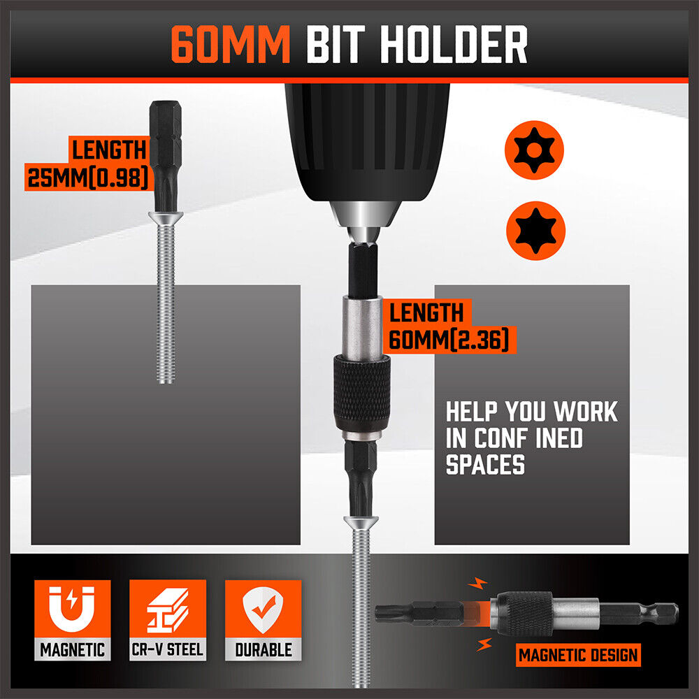 HORUSDY 61-Piece Durable Screwdriver Bit Set for Rotary Drills - Phillips, Pozidriv, Torx, Hex, and Magnetic Bit Holder