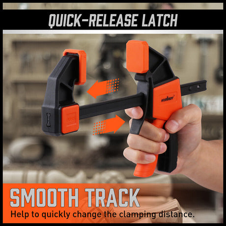 HORUSDY 8-Piece Bar and Spring Clamps Set with One-Handed Operation, ideal for Woodworking, featuring 6" and 12" Bar Clamps and 6" Spring Clamps