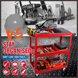 Heavy-Duty 3-Tier Tool Cart - Workshop Garage Storage Organizer with ample space and convenient features.