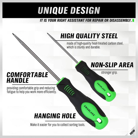 SWANLAKE 10-Piece Pick and Hook Set with CR-V Steel Shafts, Non-Slip Handles, and Storage Pouch for Automotive and Electronics Use