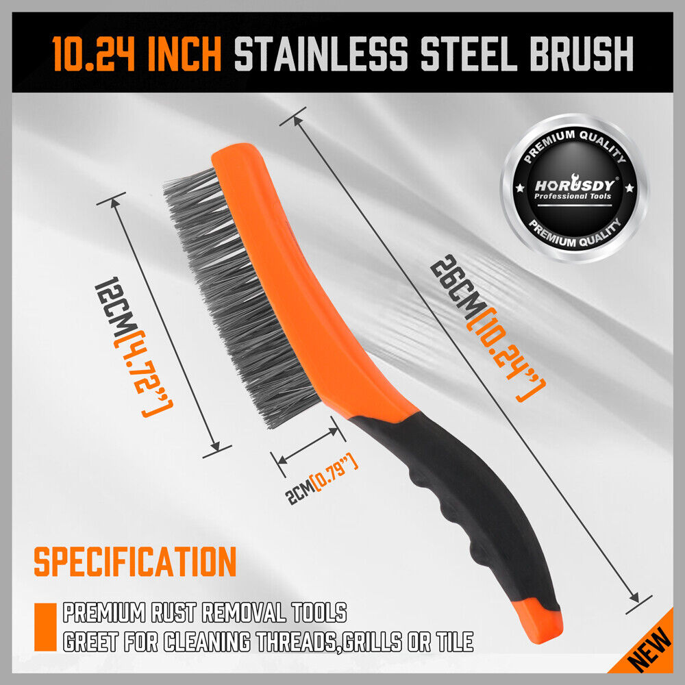 Heavy-Duty Stainless Steel Wire Brush with Comfort Grip Handle for Rust and Paint Removal