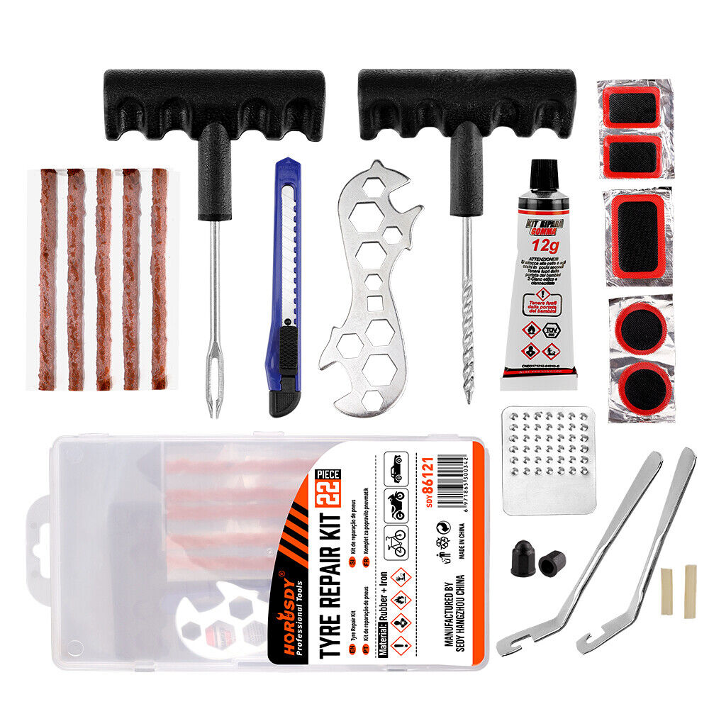 HORUSDY 22-Piece Tyre Puncture Repair Kit, Ideal for Quick and Efficient Repair of Tubeless Tires on Cars, Bikes, and 4WDs, Featuring Durable Tools and Accessories