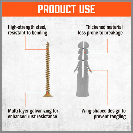 HORUSDY Screw Assortment Set - 421 Pieces including Hex Wood Screws, Chipboard Screws, Wall Plugs for Robust Fixing in Drywall and Wood Surfaces