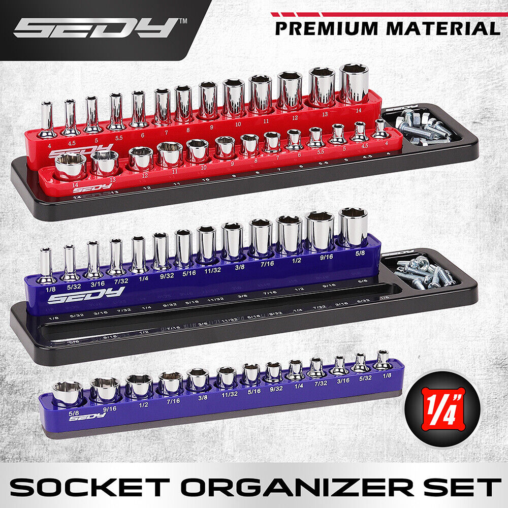 SEDY Detachable Magnetic Socket Organizer for 1/4-Inch Drive Metric and SAE Sockets with High-Capacity Storage