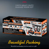 Versatile 15-Piece Wall Mount Hook Set for Organized Tool Storage on 64-Inch Heavy Duty Rail