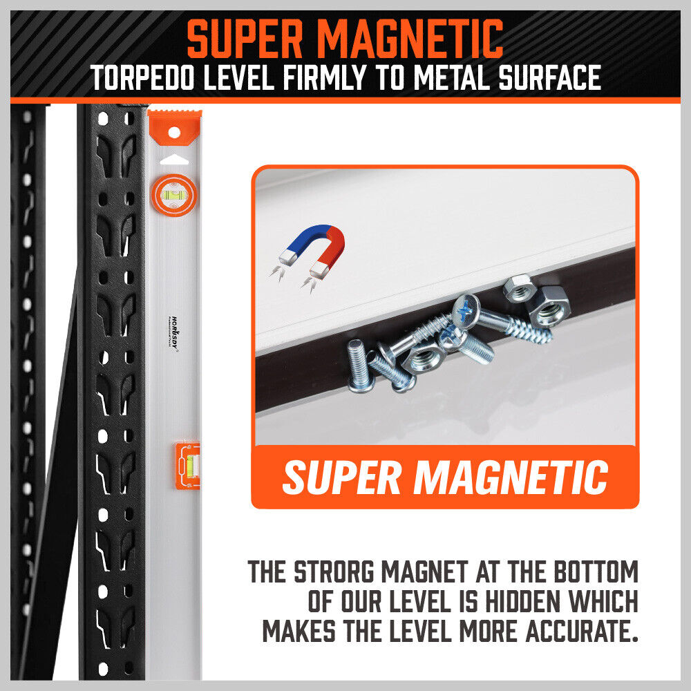 HORUSDY 80CM Torpedo Spirit Level, Durable ABS+Acrylic, Magnetic Strip, Red, with Plumb/Level/45-Degree Bubbles for Precision Measurement